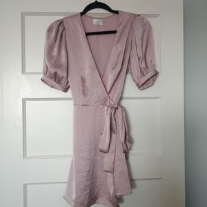 Aritzia Wilfred satin pink wrap dress